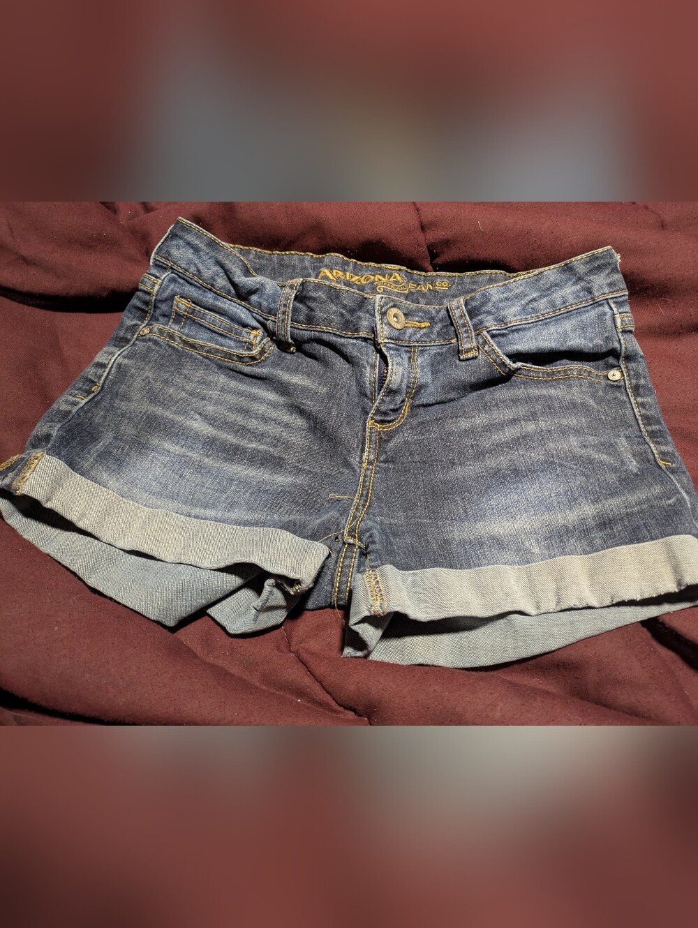Arizona denim blue jean cuff hemmed short shorts